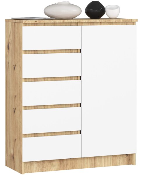 Ak furniture Komoda JERRY 80 cm 1 dveře 5 zásuvek bílá/dub artisan