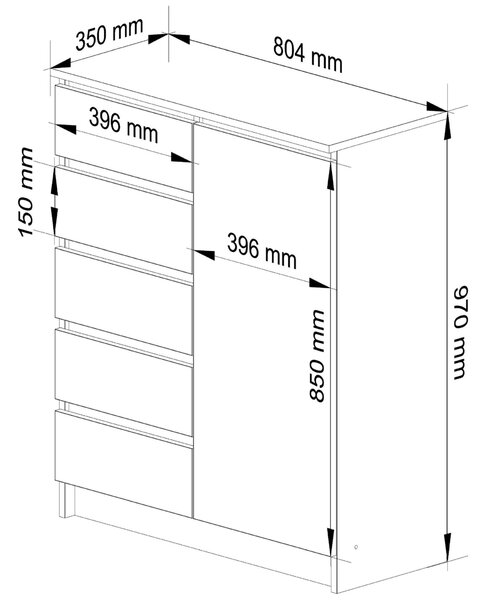 Ak furniture Komoda JERRY 80 cm 1 dveře 5 zásuvek dub sonoma/bílá