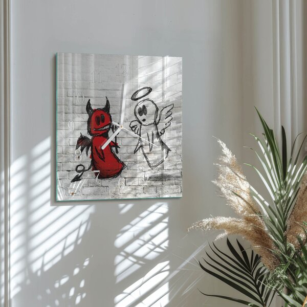 Skleněné hodiny Anděl Ďábel zskb-30x30-00087652