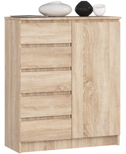 Ak furniture Komoda JERRY 80 cm 1 dveře 5 zásuvek dub sonoma