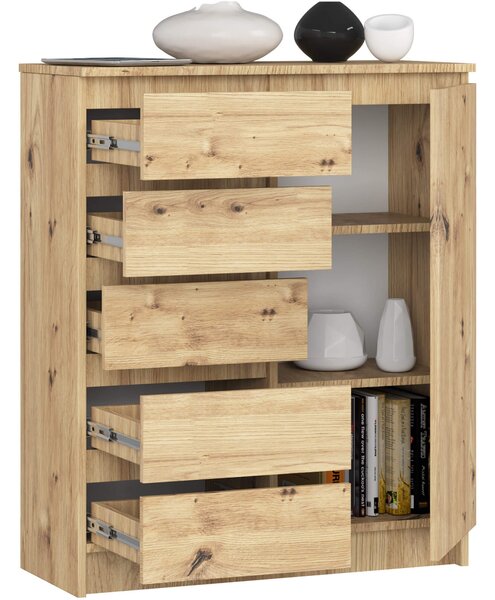 Ak furniture Komoda JERRY 80 cm 1 dveře 5 zásuvek dub artisan