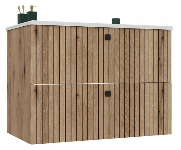 SKŘÍŇKA POD UMYVADLO TIGO 80 2S DUB EVOKE S RÝHOVANÝM ČELEM + UMYVADLO