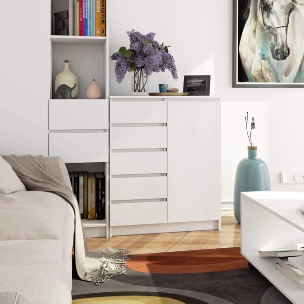 Ak furniture Komoda JERRY 80 cm 1 dveře 5 zásuvek bílá