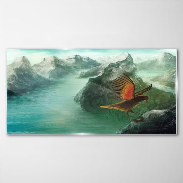 Obraz na skle Obraz na skle Malování hory zvířecí pták