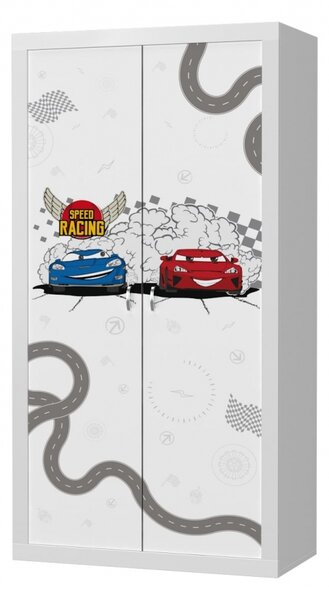 Šatní skříň FILIP 2D s motivem BLESK MCQUEEN - Auta/Cars (Bílá)
