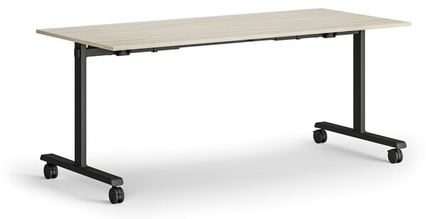 Mobilní stůl MATCH, 180x80 cm, černá podnož, dub přírodní