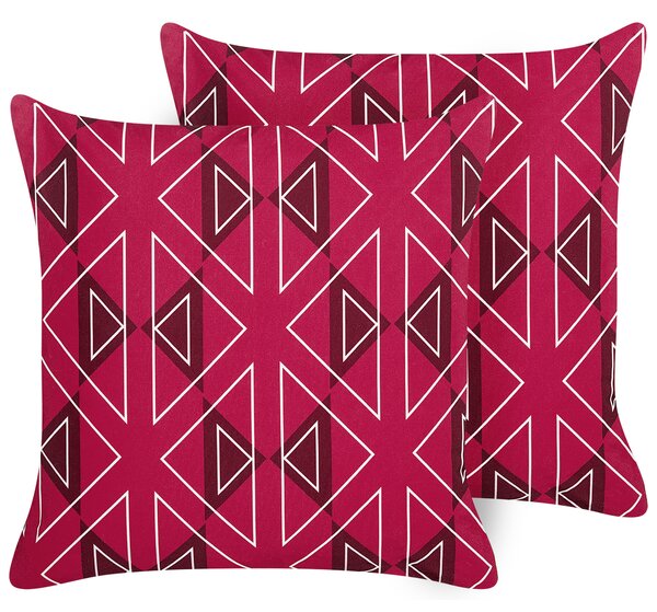 Sada 2 venkovních polštářů MEZZANO Geometrický vzor 45 x 45 cm Růžová