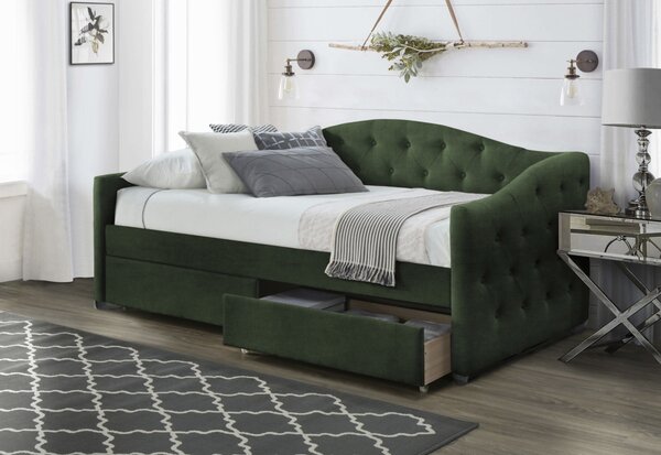 VÝPRODEJ Čalouněná postel TANARO, 90x200, tmavě zelená + rošt