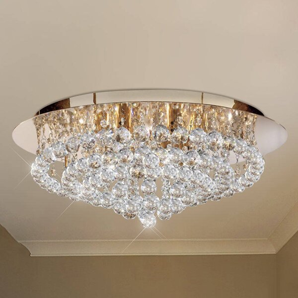 Searchlight Stropní svítidlo Hanna, zlatá barva, křišťálové koule, Ø 55 cm, stmívatelný, Čirá / transparetní, Obývací pokoj / jídelna, kov