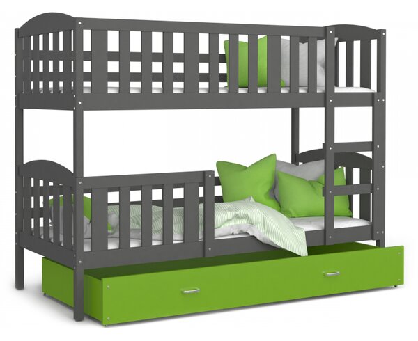 Patrová postel JAKUB včetně úložného prostoru (Šedá), Zelená
