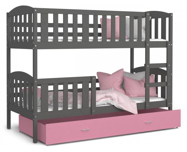 Patrová postel JAKUB včetně úložného prostoru (Šedá), Růžová