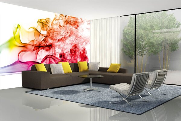 DIMEX | Vliesová fototapeta Abstraktní barevný kouř MS-5-2531 | 375 x 250 cm | červená, fialová, žlutá, růžová