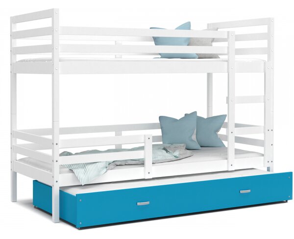 Patrová postel JACEK pro 3 osoby s přistýlkou (Bílá), Modrá