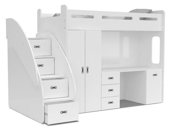 Patrová postel ZUZKA PLUS včetně psacího stolu (různé barvy), Bílá