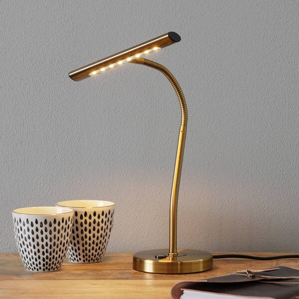 Trio Lighting Ohýbatelná stolní lampa LED Curtis, starožitná mosaz, stmívatelný, Bronz / starožitná mosaz, Pracovna / kancelář, kov, Moderní