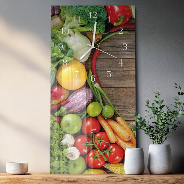 Skleněné hodiny vertikální Zelenina zsppb-30x60-00092197