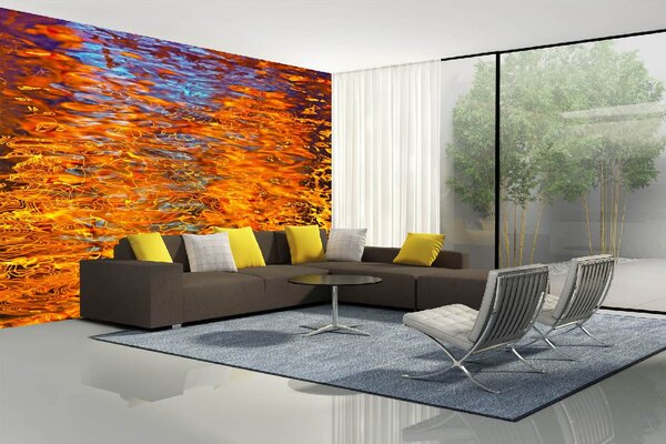 DIMEX | Vliesová fototapeta Odraz světla ve vodě MS-5-2564 | 375 x 250 cm | černá, oranžová