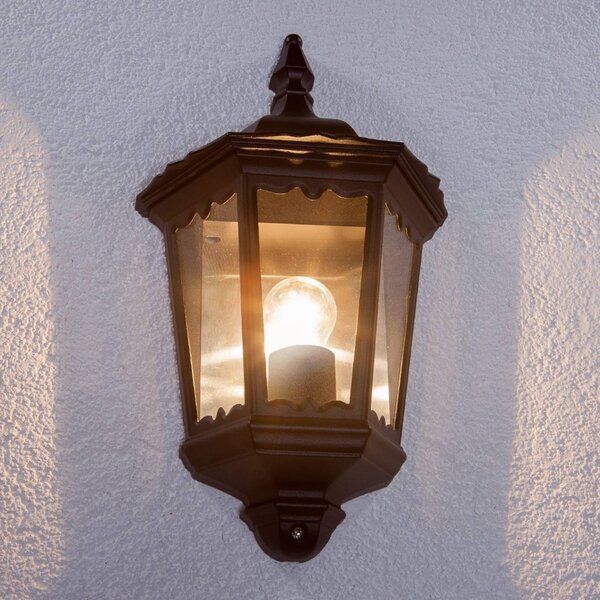 Lindby Venkovní nástěnné svítidlo Lieva, výška 44 cm, černá barva, sklo, Černá, Hliník, Starožitný