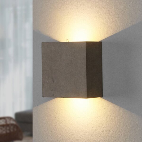 Lindby Nástěnné svítidlo LED Yva, šedá, beton, 13 x cm, nahoru/dolů, Hliník / šedá / zinek, Chodba, Beton, Moderní