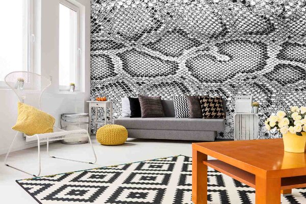 DIMEX | Vliesová fototapeta Textura krokodýlí kůže MS-5-2585 | 375 x 250 cm | bílá, černá