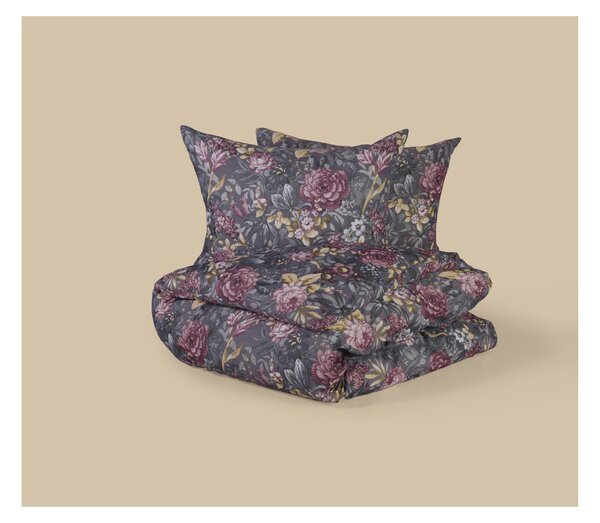 Livarno® Ložní povlečení Renforcé, 200 x 220 cm, 70 x 90 cm (Květiny/antracit) (100408465003)