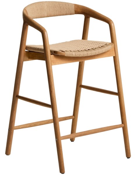 Kave Home Dubová barová židle Derile 65 cm s výpletem