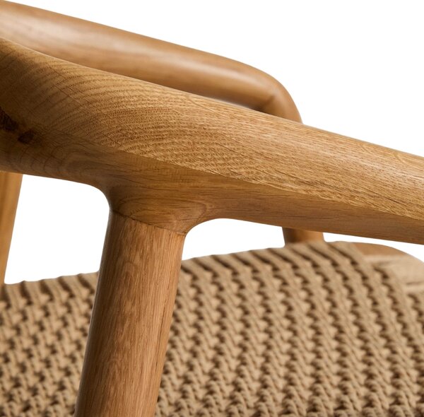 Kave Home Dubová barová židle Derile 65 cm s výpletem