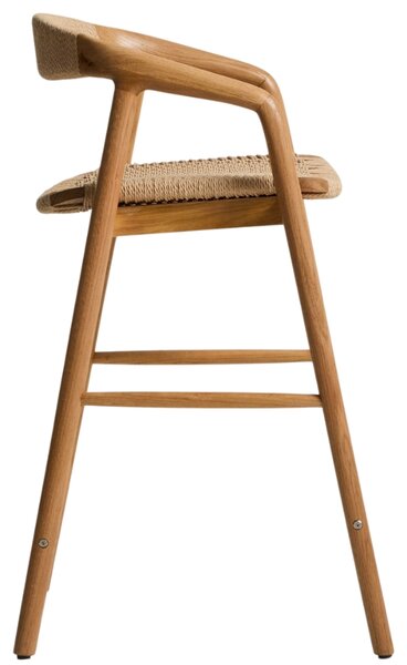 Kave Home Dubová barová židle Derile 65 cm s výpletem