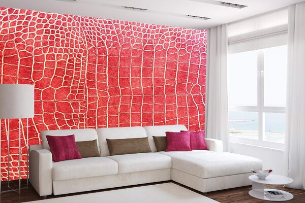 DIMEX | Vliesová fototapeta Textura červené krokodýlí kůže MS-5-2588 | 375 x 250 cm | červená, bílá