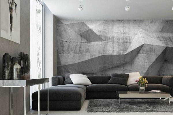 DIMEX | Vliesová fototapeta Beton 3D interiér MS-5-2595 | 375 x 250 cm | bílá, šedá