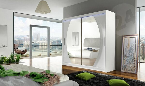 Skříň s posuvnými dveřmi London IV, Barva: černá, Osvětlení: osvětlení LED RGB - barevné 5902928553154