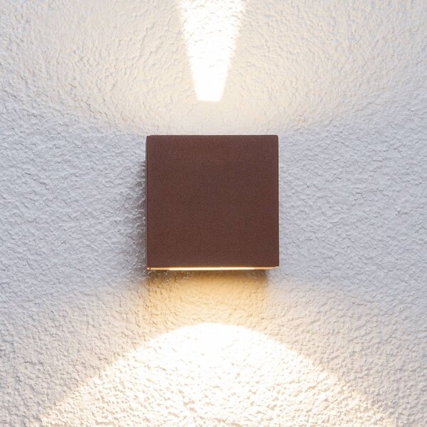 Lucande LED venkovní nástěnné svítidlo Jarno, rez, kov, 9cm, Hnědá / rez, Hliník, Moderní