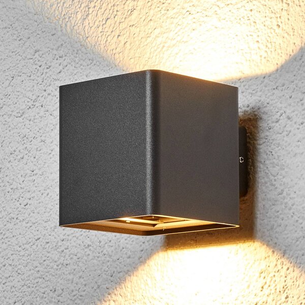 Lucande LED venkovní nástěnné svítidlo Aaron, antracit, IP54, nahoru/dolů, Černá, Hliník, Moderní, Nástěnné svítidlo / světlem dolů