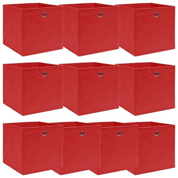 Úložné boxy 10 ks červené 32 x 32 x 32 cm textil