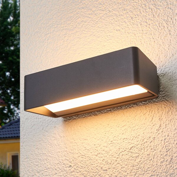 Lucande Venkovní nástěnné svítidlo LED Midvig, tmavě šedé, hranaté, IP65, Černá, Hliník, Moderní