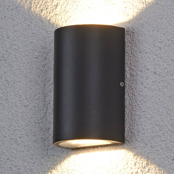Lucande Venkovní nástěnné svítidlo LED Jale, 16 cm, antracit, hliník, Černá, Hliník, Moderní, Nástěnné svítidlo / světlem dolů