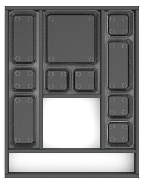 Emuca S.R.L. Hliníkový organizér do zásuvky NEXA – antracit, 450 × 500 mm