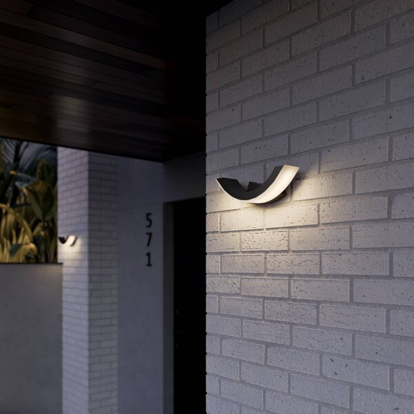 Lucande Venkovní nástěnné svítidlo LED Half, 30 cm, antracit, IP54, Černá, Hliník, Moderní