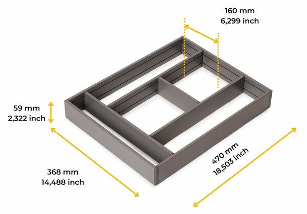 Emuca S.R.L. Hliníkový organizér do zásuvky NEXA – antracit, 450 × 500 mm