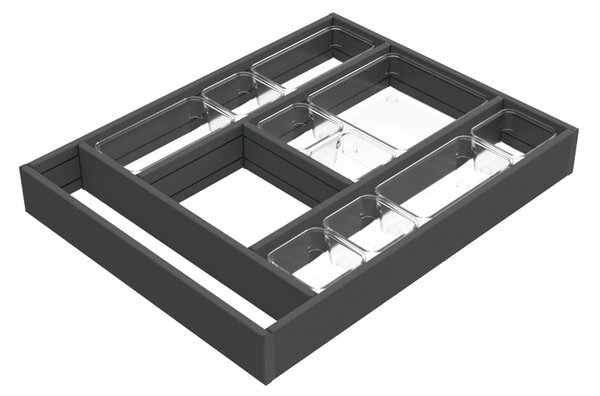 Emuca S.R.L. Hliníkový organizér do zásuvky NEXA – antracit, 450 × 500 mm