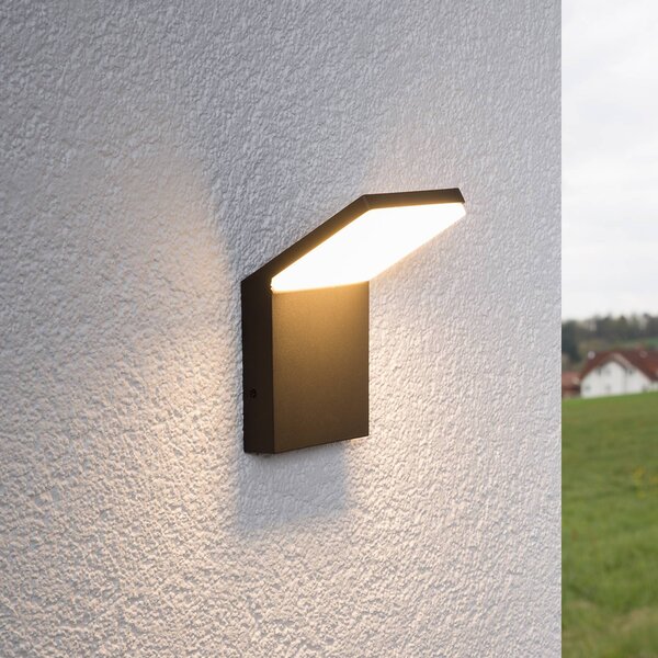 Lucande Venkovní nástěnné svítidlo LED Nevio, 17 cm, antracit, hliník, Černá, Hliník, Moderní
