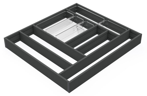 Emuca S.R.L. Hliníkový organizér do zásuvky NEXA – antracit, 600 × 500 mm