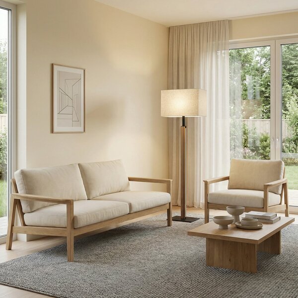 Stojací Lampa Quitani, Lisene, stmívatelné, Dřevo, Obývací pokoj, Tkanina / Textil, Design