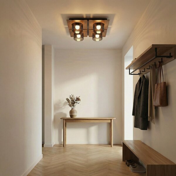 Stropní Lampa Lucande, Eiko, Dřevo, Obývací pokoj, Plast, Moderní