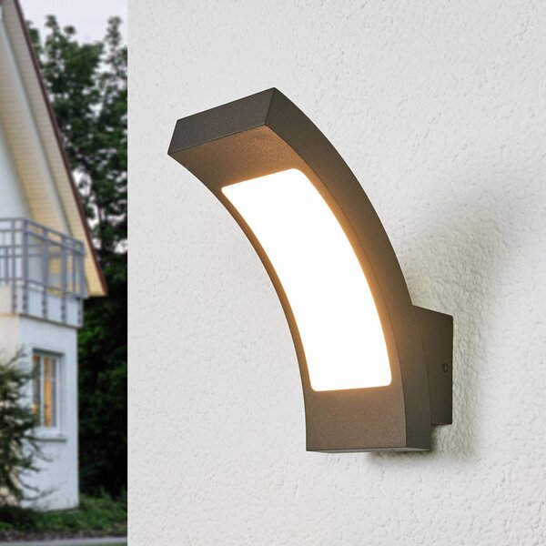 Lucande Venkovní nástěnné svítidlo LED Juvia, 19 cm, antracit, IP54, Černá, Hliník, Moderní