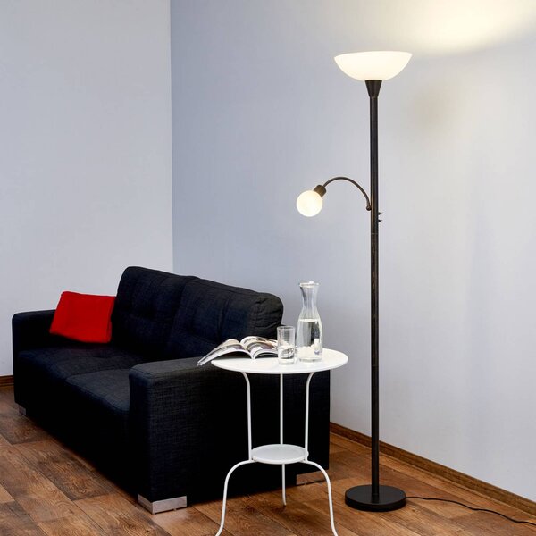 Lindby Stojací lampa Elaina, světlo na čtení, rezavá barva, 180 cm, E27, Hnědá / rez, Obývací pokoj / jídelna, kov, Moderní, Lampička na čtení