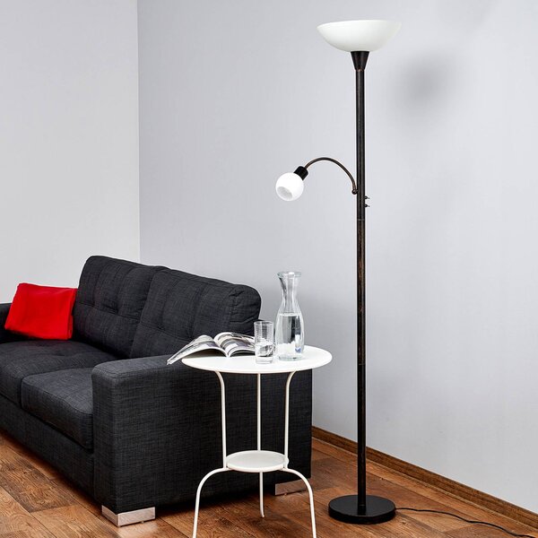 Lindby Stojací lampa Elaina, světlo na čtení, rezavá barva, 180 cm, E27, Hnědá / rez, Obývací pokoj / jídelna, kov, Moderní, Lampička na čtení