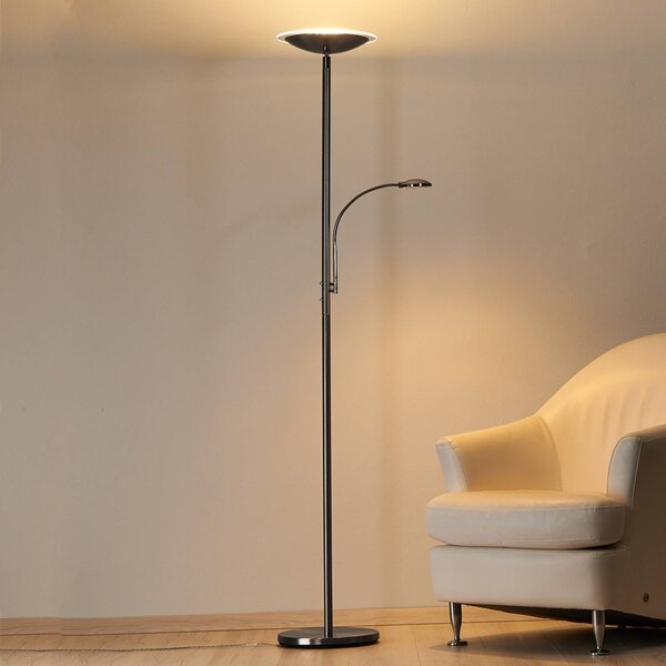 Lindby LED stojací lampa Malea, nikl, na čtení, stmívatelné, stmívatelný, Hliník / šedá / zinek, Obývací pokoj / jídelna, kov, Moderní, Lampička na čtení