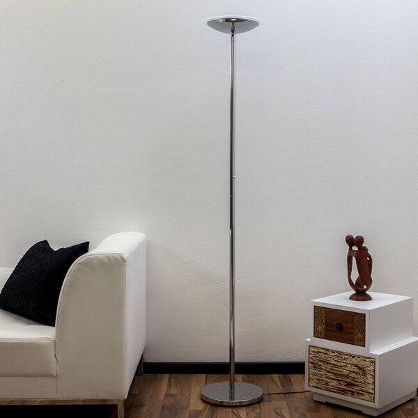 Lindby LED stojací lampa Malea, chromová, stmívatelná, 180 cm, stmívatelný, Chrom / stříbro, Obývací pokoj / jídelna, kov, Moderní