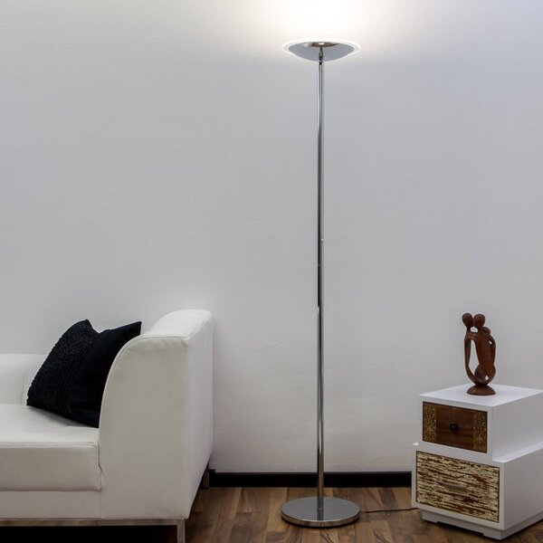 Lindby LED stojací lampa Malea, chromová, stmívatelná, 180 cm, stmívatelný, Chrom / stříbro, Obývací pokoj / jídelna, kov, Moderní